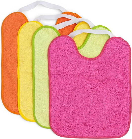 Ti TIN | Lot de 4 Bavoirs Imperméables Imprimés pour Bébés | Avec col en Caoutchouc Élastique | Avec Serviette en Éponge Doublée de Plastique