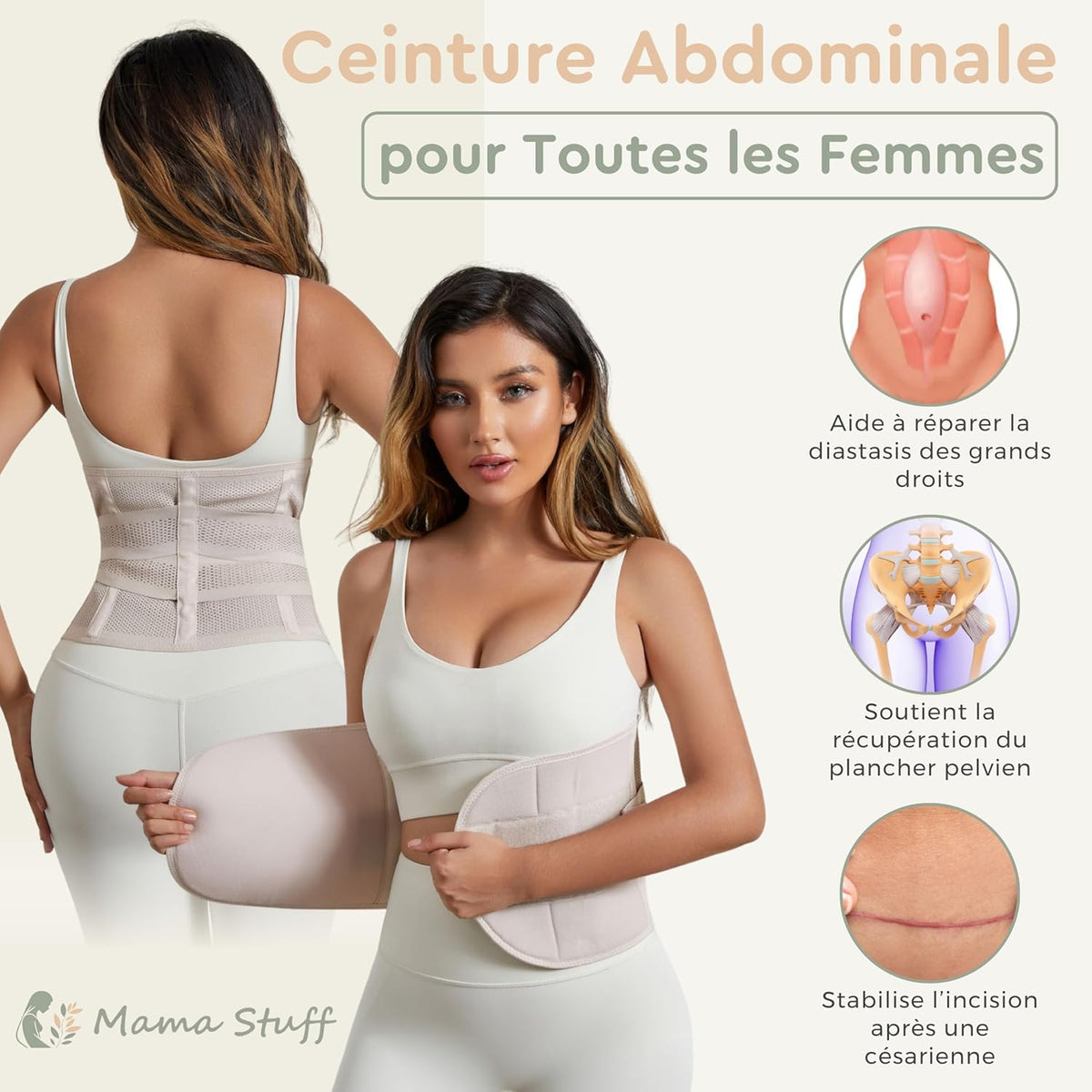 Mama Stuff BellyHug – Ceinture Post-Partum Gainante pour Femme | Soutien du Ventre, Taille et Bassin | Idéale Post Accouchement, Compression Ajustable et Confortable