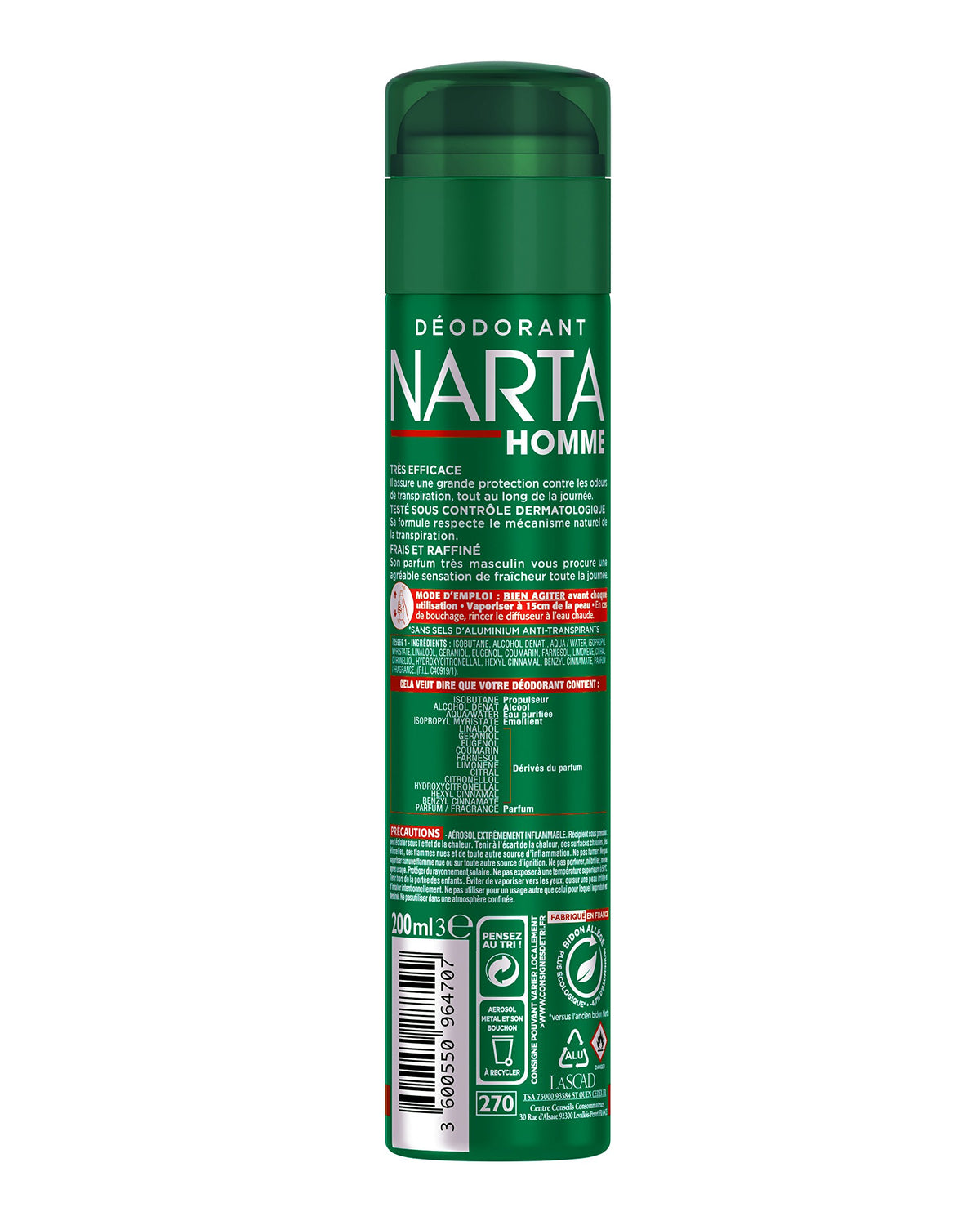 NARTA Fraîcheur Classique Déodorant Spray Homme Fraicheur Classique efficacité 24h 200.0 ml