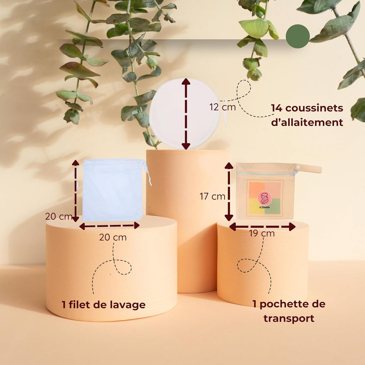 Bénélite, Coussinet allaitement lavable en fibre de bambou – Pack de 14 – Kit maternité avec pochette de transport et washbag – Accessoire pour maman