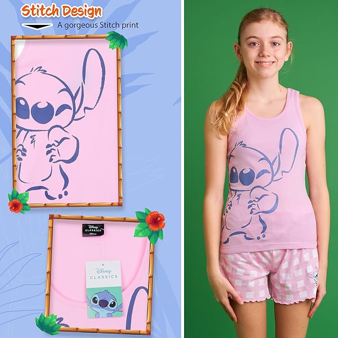 Disney Ensemble de Pyjama avec Camisole et Short Fille - Cadeau Stitch Fille