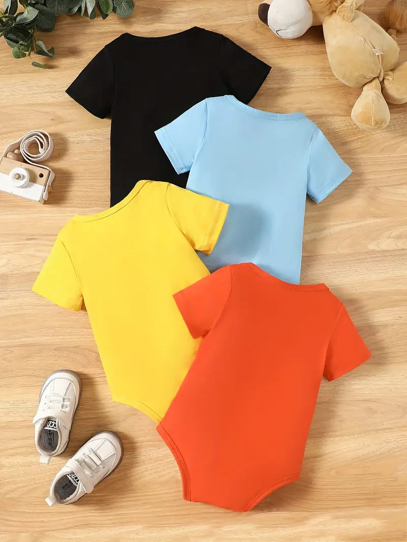 TEMU Ensemble de 4 Grenouillères à Imprimé Animal d'Été pour Bébés Garçons - Tissu Doux et Respirant en Tricot, Mignonnes et Confortables, Parfaites pour l'Extérieur