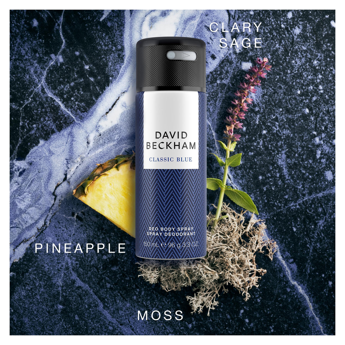 David Beckham Déodorant antisudorifique en spray pour le corps Classic Blue pour hommes, 150 ml, paquet de 3