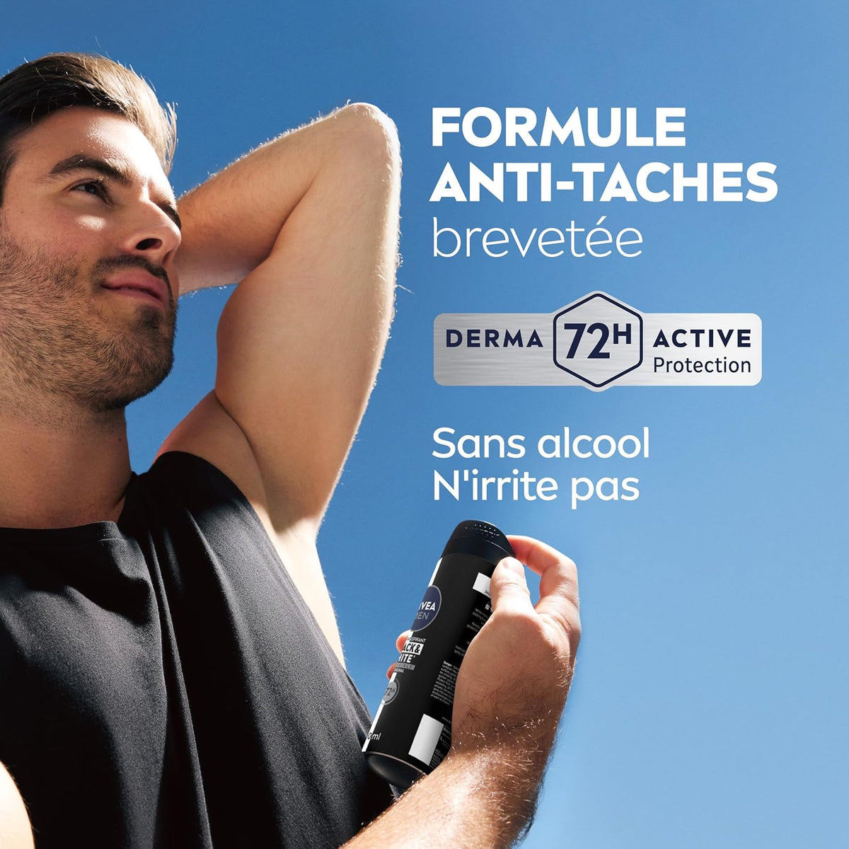 NIVEA MEN Déodorant Spray Black & White Invisible (1 x 200 ml), déodorant homme anti-traces blanches et jaunes, anti-transpirant anti odeur & humidité, protection efficace 72 h, sans alcool