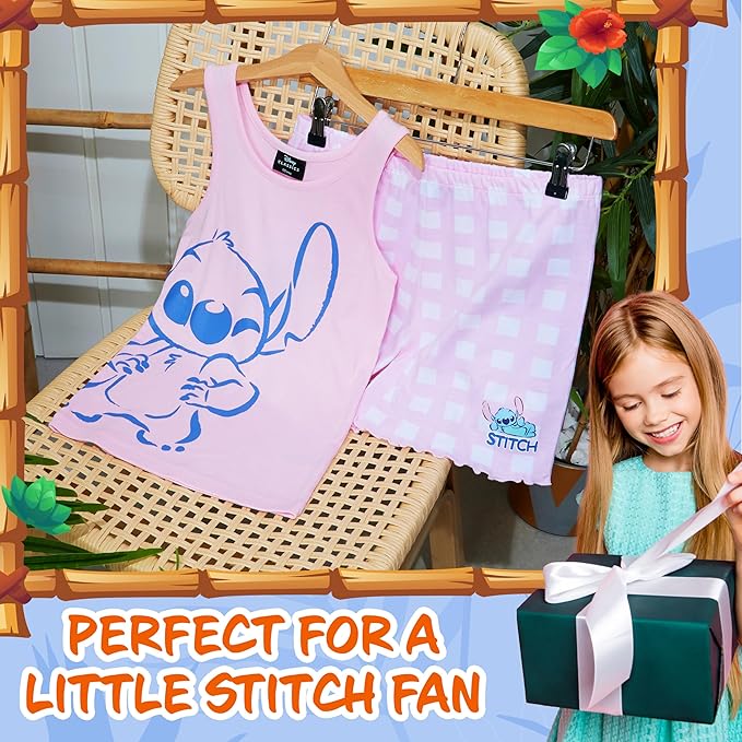 Disney Ensemble de Pyjama avec Camisole et Short Fille - Cadeau Stitch Fille