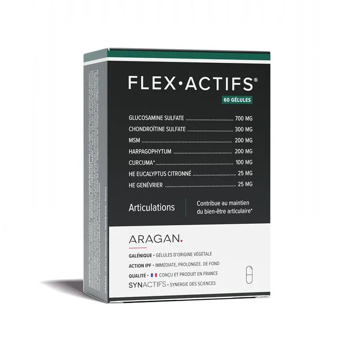 Aragan Flexactifs® - Bien-Être Articulaire - Glucosamine Harpagophytum Curcuma Eucalyptus et Zinc - 60 Gélules