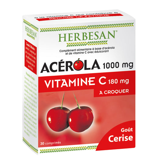 Herbesan Acerola 1000 Goût Cerise - 30 Comprimés Effervescents