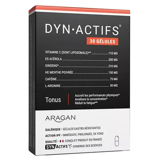 Aragan Synactifs Dynactifs® Bio - Tonus et Vitalité - Ginseng Caféine Guarana Acérola et Vitamine c - 30 Gélules