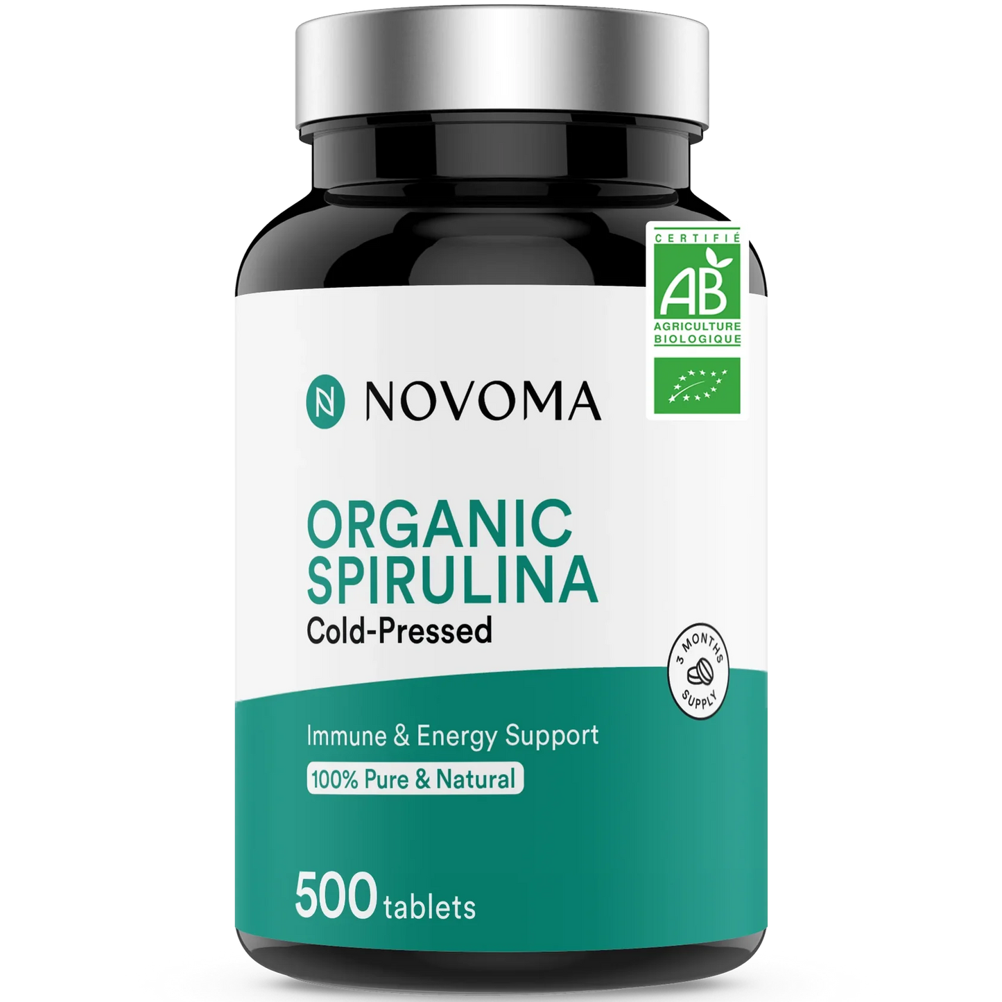 Novoma Spiruline Séchée à Froid Tonus Vitalité & Énergie Bio 500 Comprimés