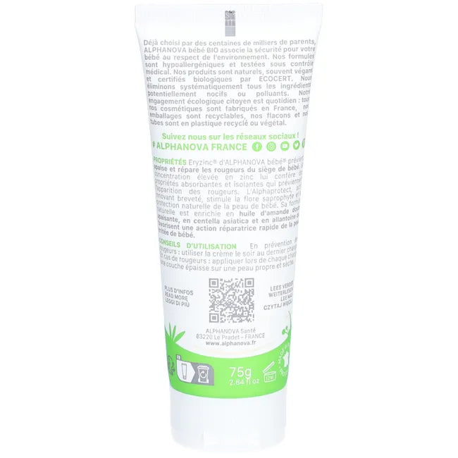 Alphanova Santé Alphanova Bébé Eryzinc Crémé de Change 75 g