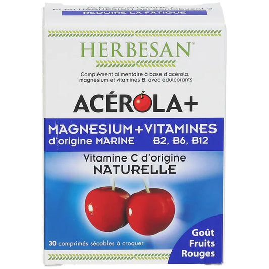 Herbesan Acerola + Magnésium + Vit B2 B6 B12 - 30 Comprimés à Croquer