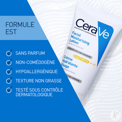 Cerave Crème Hydratante Visage IP50 Peaux Normales À Sèches Tube Pompe 52ml