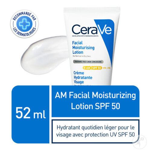 Cerave Crème Hydratante Visage IP50 Peaux Normales À Sèches Tube Pompe 52ml