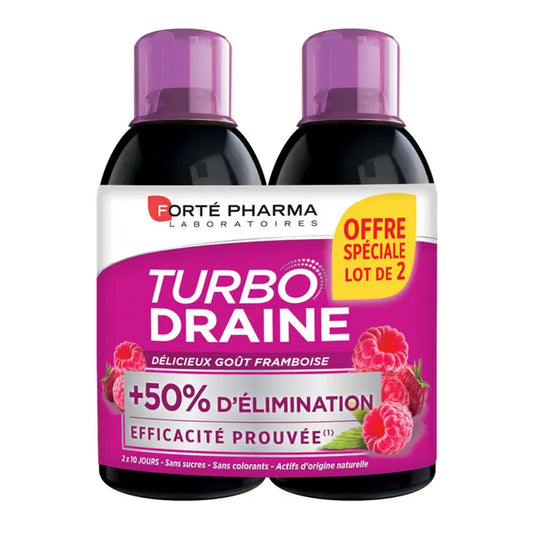 Forté Pharma TurboDraine Draineur Minceur et Elimination Goût Framboise 2x500ml