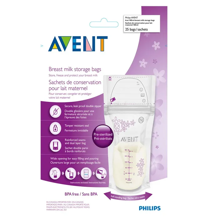 Avent Sachet Conservation Lait 180ml Sachets 25 Pièces