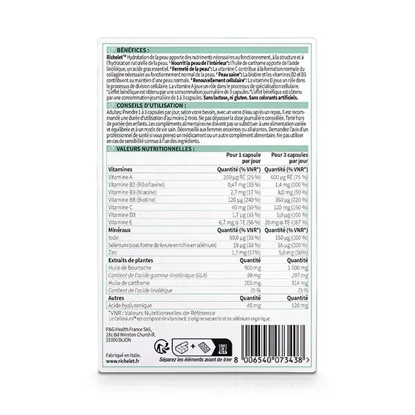 Richelet Hydratation de la Peau Complément Alimentaire 60 Capsules