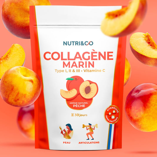 Nutri&Co Collagène Marin Type 1 et 2 Peau & Articulations Saveur Pêche 190 g