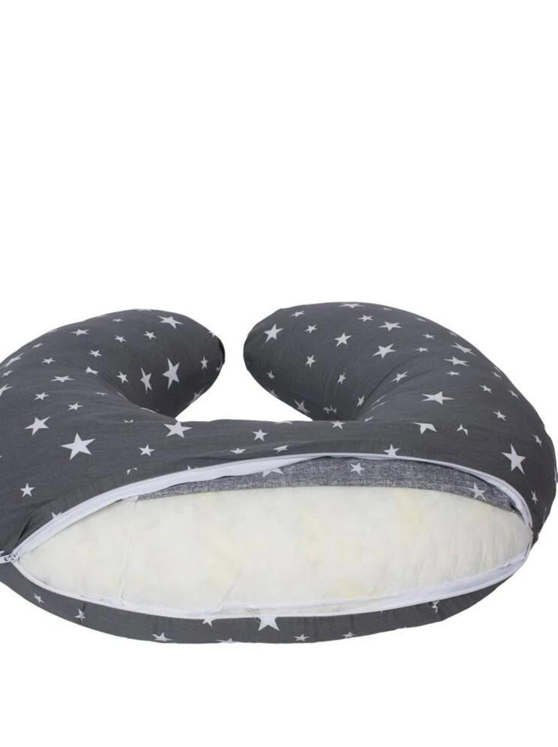 Coussin d'allaitement bleu, gris anthracite, gris