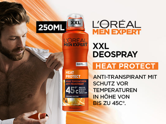 L'Oréal Men Expert Déodorant en spray XXL pour homme, contre les odeurs de transpiration, la transpiration et l'humidité, déodorant anti-transpirant pour des températures élevées jusqu'à 45 °C