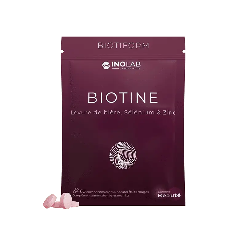 INOLAB BIOTINE + Levure de Bière + Zinc + Sélénium I Formule Complète Cheveux Peau Ongles I Arôme fruits rouge Naturel Sans édulcorant.