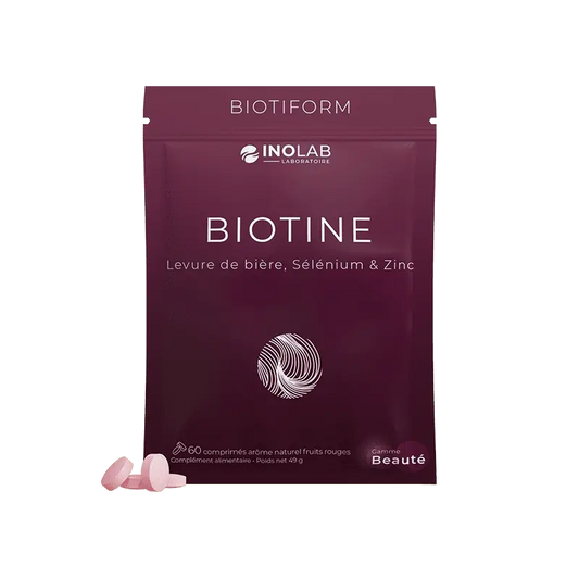 INOLAB BIOTINE + Levure de Bière + Zinc + Sélénium I Formule Complète Cheveux Peau Ongles I Arôme fruits rouge Naturel Sans édulcorant.