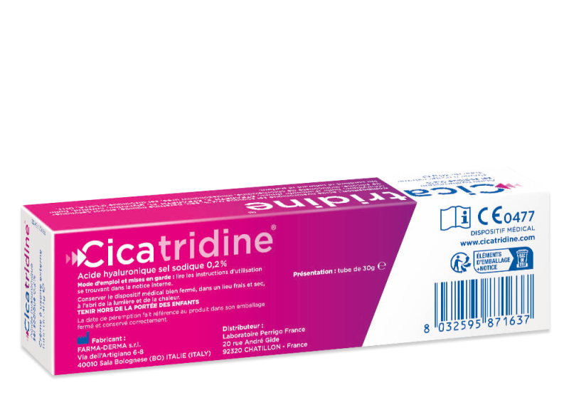 Cicatridine - Crème à l’Acide Hyaluronique - Favorise la cicatrisation - Usage externe, y compris la zone intime - Répare et Hydrate - sans parfum et sans parabènes - Tube 30g
