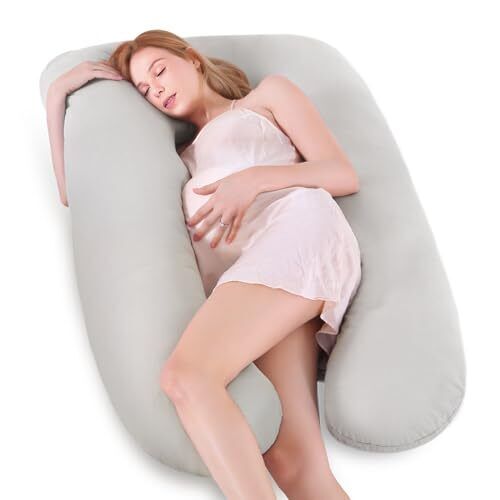 Otauoaea Coussin de Grossesse - Oreiller de Grossesse pour Femme Enceinte en Forme de U pour Dormir - Coussin d'allaitement et Coussin de Maternité avec Housse Lavable - 100% Coton(Gris)