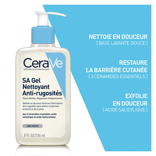 CeraVe SA Gel Nettoyant Anti-Rugosités Peaux Sèches Rugueuses Et Squameuses Flacon Pompe 236ml