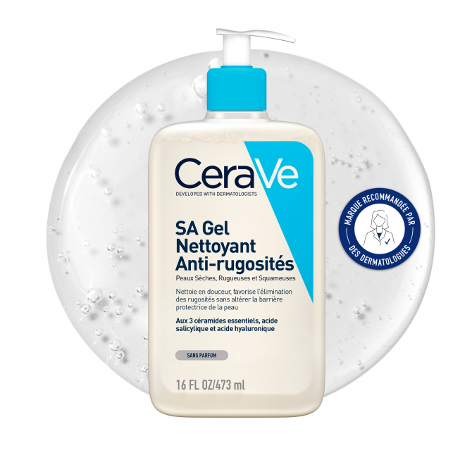 CeraVe SA Gel Nettoyant Anti-Rugosités Peaux Sèches Rugueuses Et Squameuses Flacon Pompe 236ml