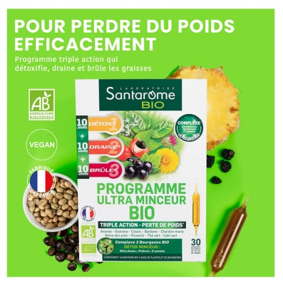 Santarome Programme Ultra Minceur Triple Action Perte de Poids Globale Bio 30 Ampoules