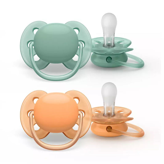 Philips Avent Lot de 2 sucettes Ultra Douces 0/6 mois Vert/Orange