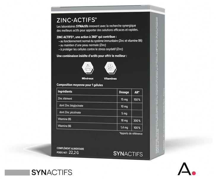 Aragan Synactifs ZincActifs® - Immunité & Peau - Zinc Vitamines B5 et B6 - 60 Gélules