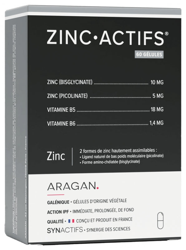 Aragan Synactifs ZincActifs® - Immunité & Peau - Zinc Vitamines B5 et B6 - 60 Gélules