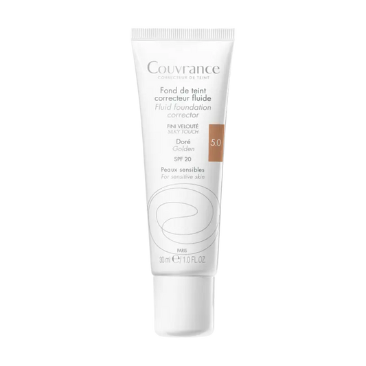 Avène Couvrance Eau Thermale -Fond de Teint Correcteur Unifiant Fluide Naturel N°2.0 - Peaux Claires 30 ml - Teinte : 5.0 Doré