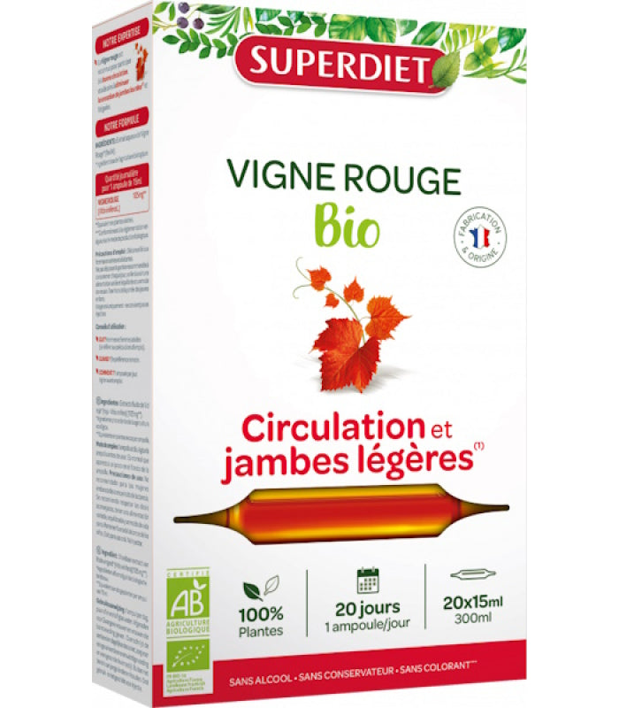 Superdiet Vigne Rouge Bio - 20 Ampoules de 15 ml