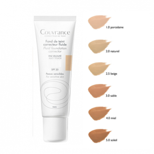 Avène Couvrance Eau Thermale -Fond de Teint Correcteur Unifiant Fluide Naturel N°2.0 - Peaux Claires 30 ml - Teinte : 5.0 Doré