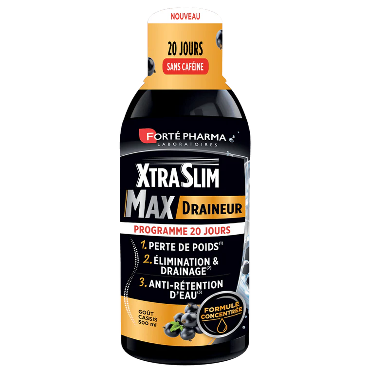 Forté Pharma - XtraSlim Max Draineur | Complément Alimentaire Brûleur de Graisses à boire, Elimination, Minceur, Rétention d'eau | Frêne, Pissenlit, Papaye, Sureau | Flacon 500 ml = 20 jours