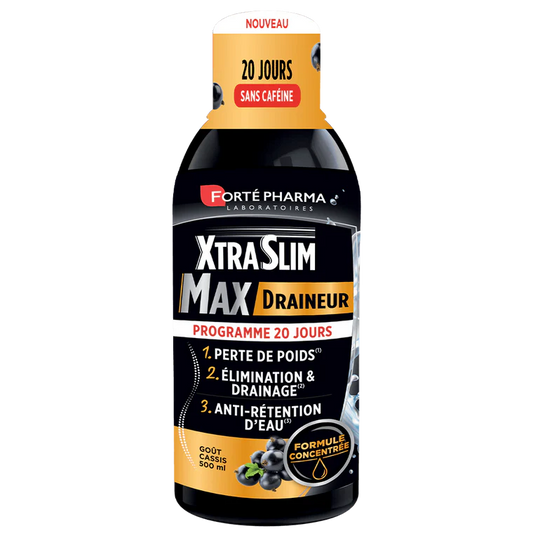 Forté Pharma - XtraSlim Max Draineur | Complément Alimentaire Brûleur de Graisses à boire, Elimination, Minceur, Rétention d'eau | Frêne, Pissenlit, Papaye, Sureau | Flacon 500 ml = 20 jours